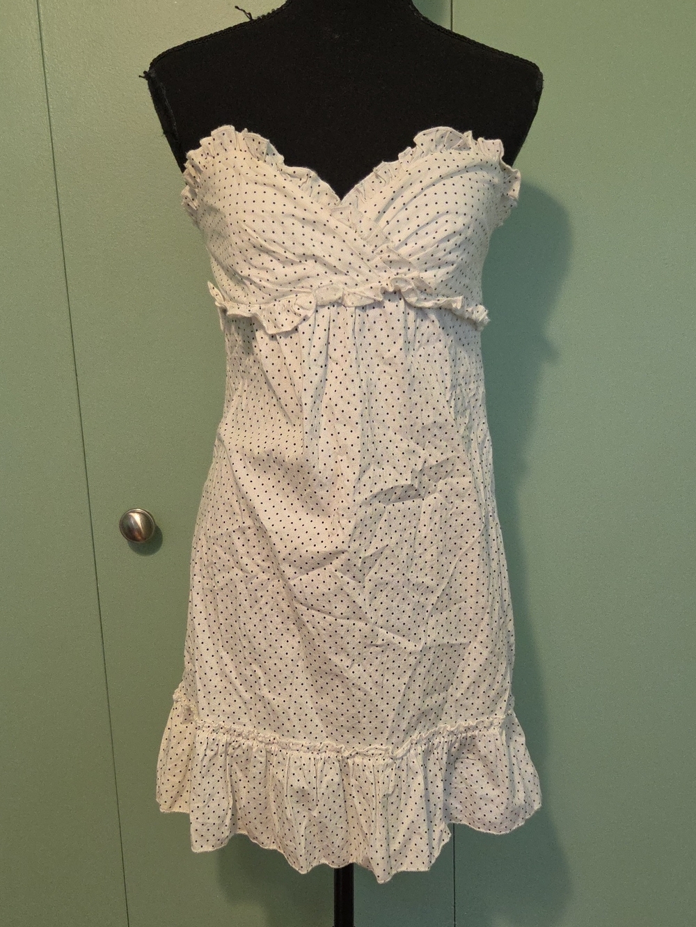 Y2k Wet Seal White Polka Dot Strapless Ruffle Sundress Size Medium